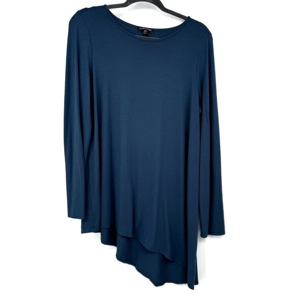 Eileen Fisher Women's Blue Shirt woman’s size Large asymmetrical hem line blue d - Picture 1 of 7